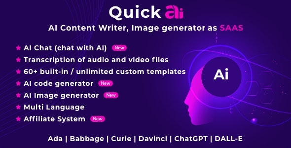QuickAI OpenAI - ChatGPT - AI Writing Assistant and Content Creator as SaaS - CodeCanyon Item for Sale