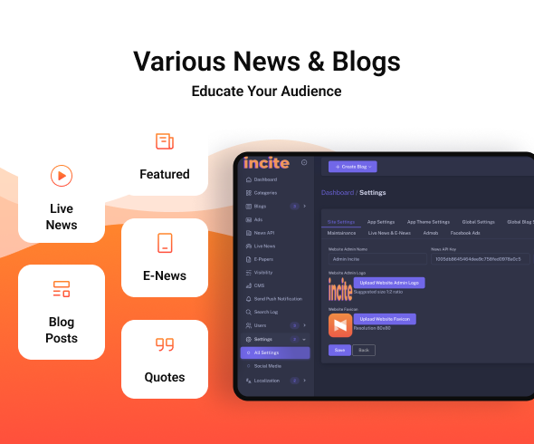 Incite - Short News App & Web, Blog App with Laravel Admin Panel for Android & iOS - 10